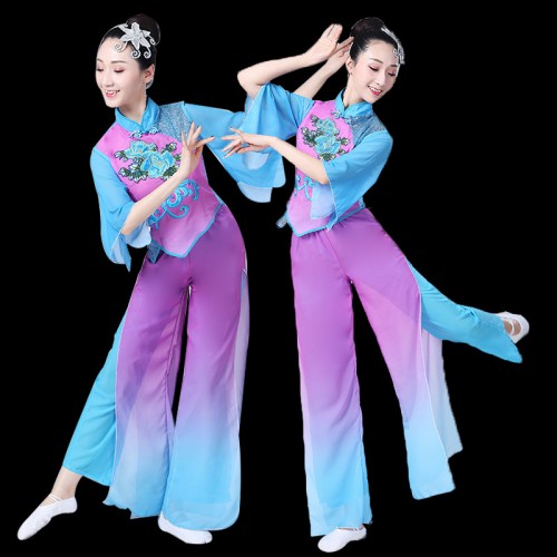 Women's cheap chinese folk dance costumes ancient traditional classical fan umbrella dance dress costumes